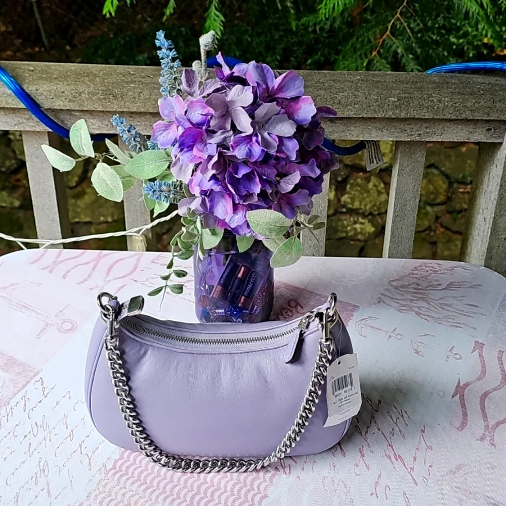 Nwt CoachTeri Lavender Shoulder Bag Smooth Leather with Signature Quilting - Picture 7 of 16